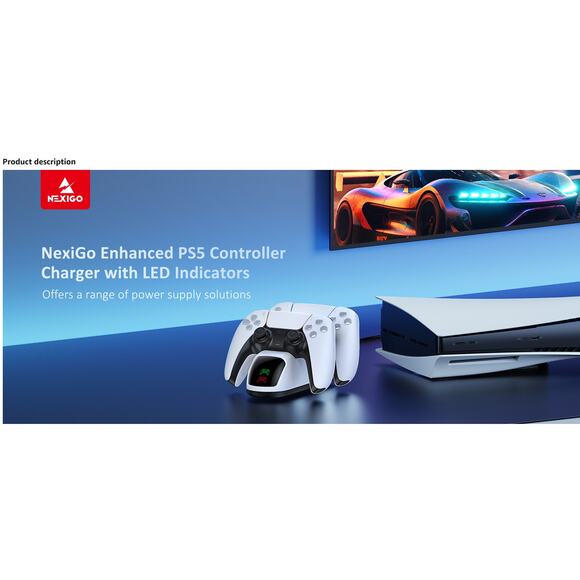 NexiGo Dual Charging Station Dock for PS5 DualSense Controller White for P-5 - Picture 7 of 8